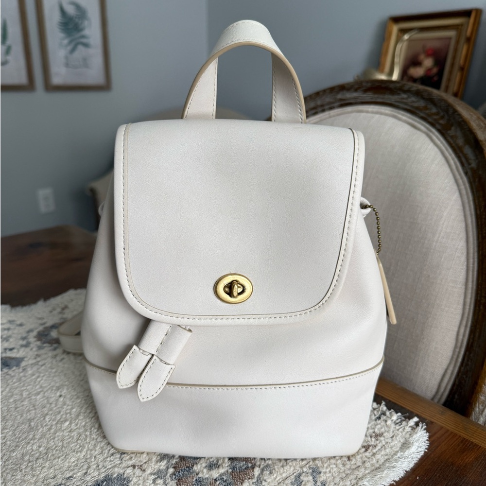Coach Cream Leather Mini Backpack with Gold Turnlock